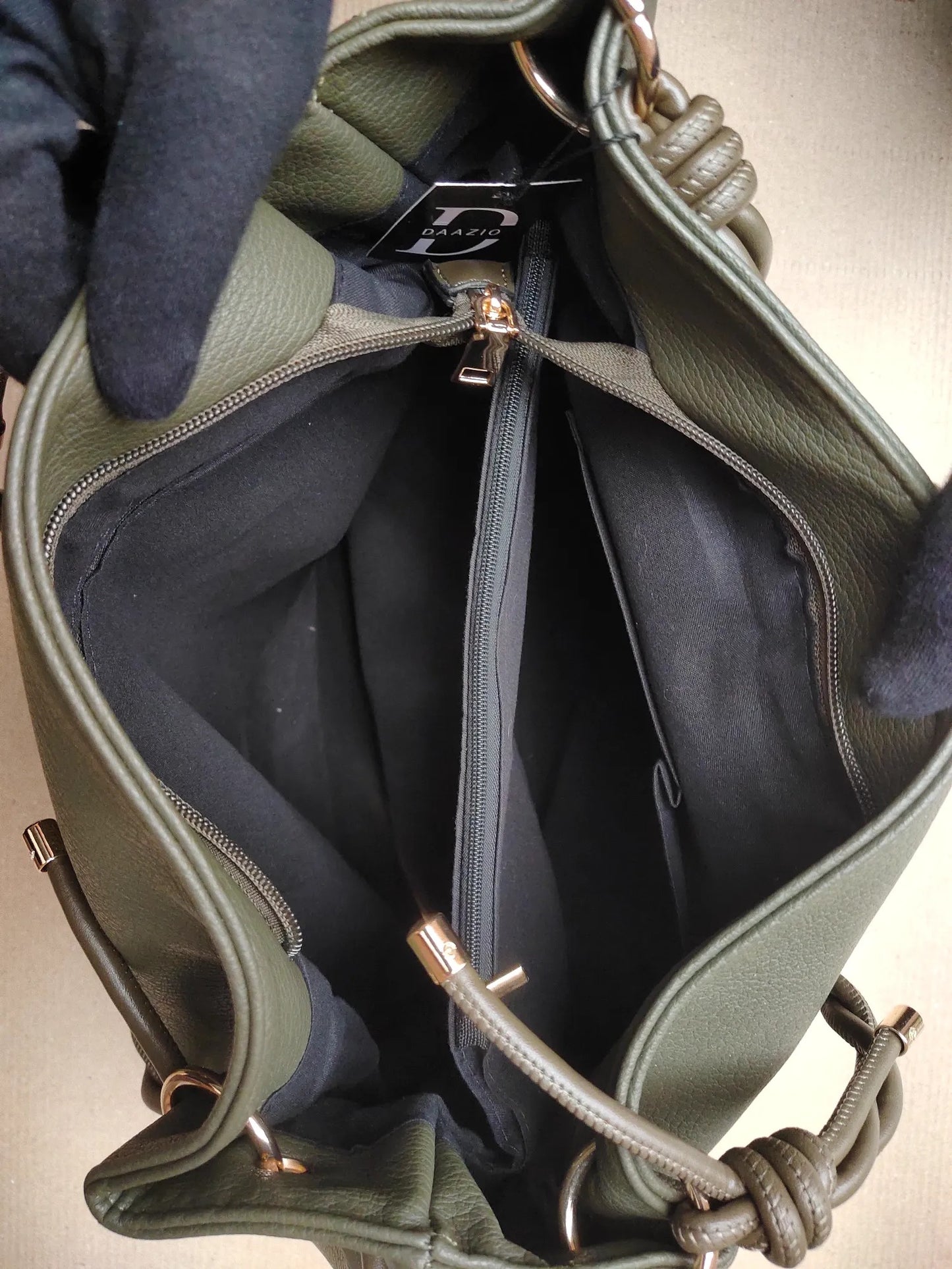 Classic Olive Green Shoulder Bag fron inside